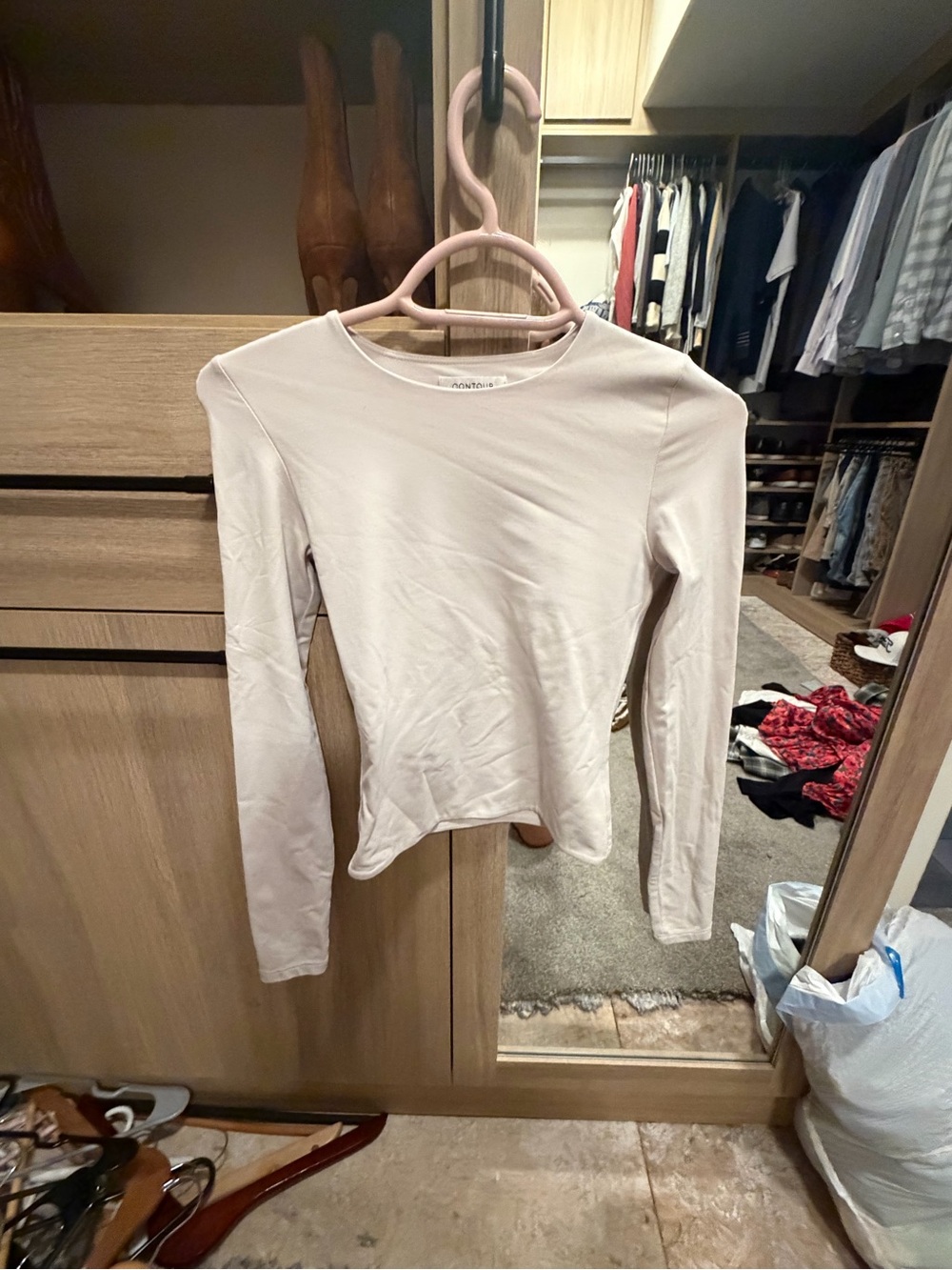 Aritzia Long-Sleeve Crewneck Top - Light Taupe